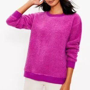 LOFT Sweatshirt Womens Size S Purple Crewneck Teddy Fleece Faux Sherpa